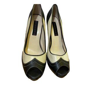 Steven Peep Toe Two Tone Leather High Heel Pumps Size 9 Retro Sexy Pinup Black